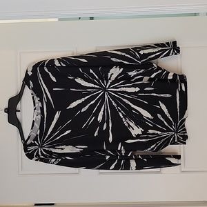 Super-soft Black/White Dressy Top with Roomy Sleeves and Snug around wrists.